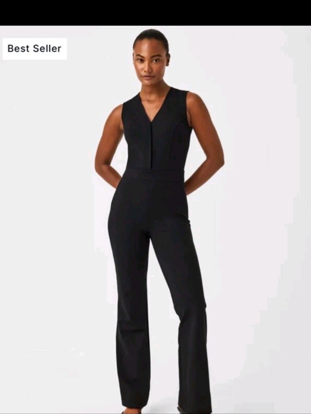 Spanx The Perfect Sleeveless Jumpsuit Black V-Neck NWT Flare Leg